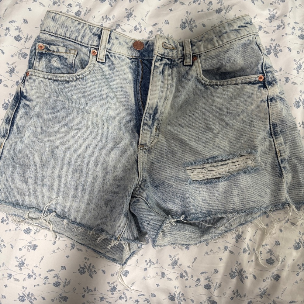 Garage Blue Jean Shorts High-Waisted Distressed